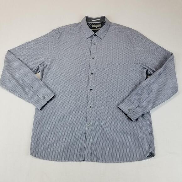 Ted Baker London Shirt Mens XL Blue Micro Geo Print Long Sleeve Button Front - Picture 1 of 11